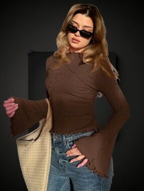 Flared Seam Piped Mesh Top ▪︎ Bronze ▪︎ XL